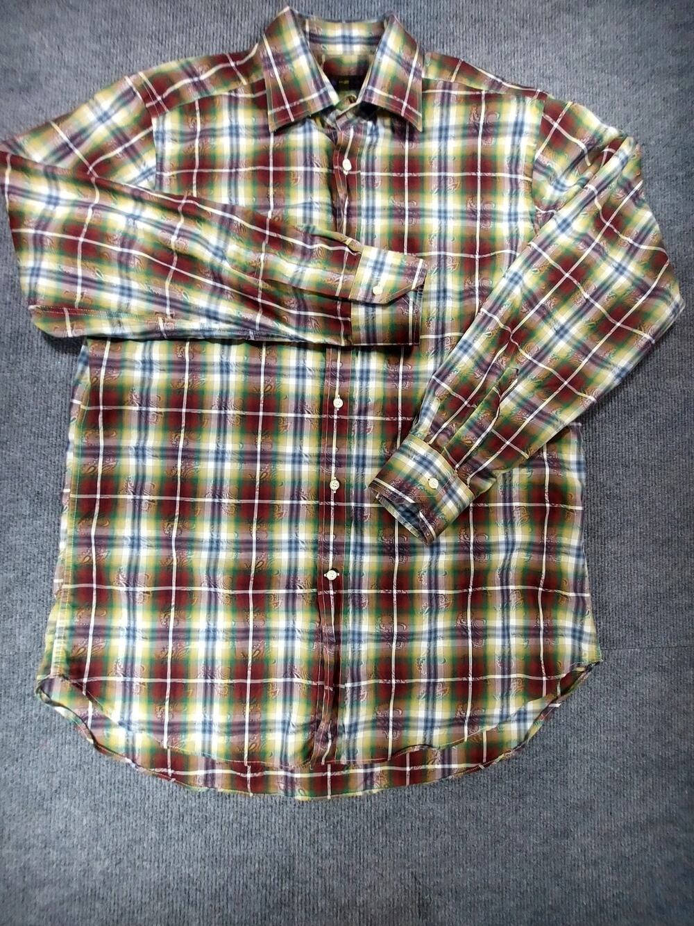 ETRO Milano Mens Plaid Paisley Shirt Sz 42 US 16.5 Large L 100% Cotton Italy